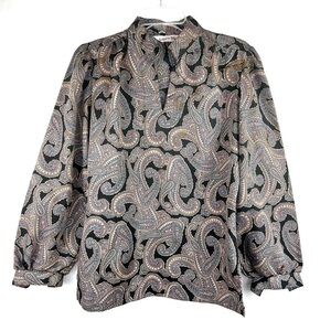 Nwot-laura Mae Vintage Retro Paisley Floral Print Long Sleeved Band Collar Shirt